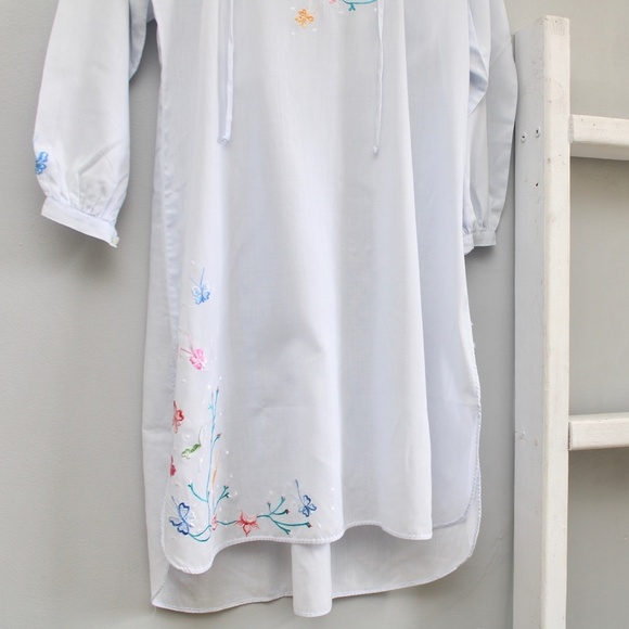 Natori Neiman Marcus Vintage Blue Floral Embroidery Midi Nightgown Size Small​ - Picture 6 of 10
